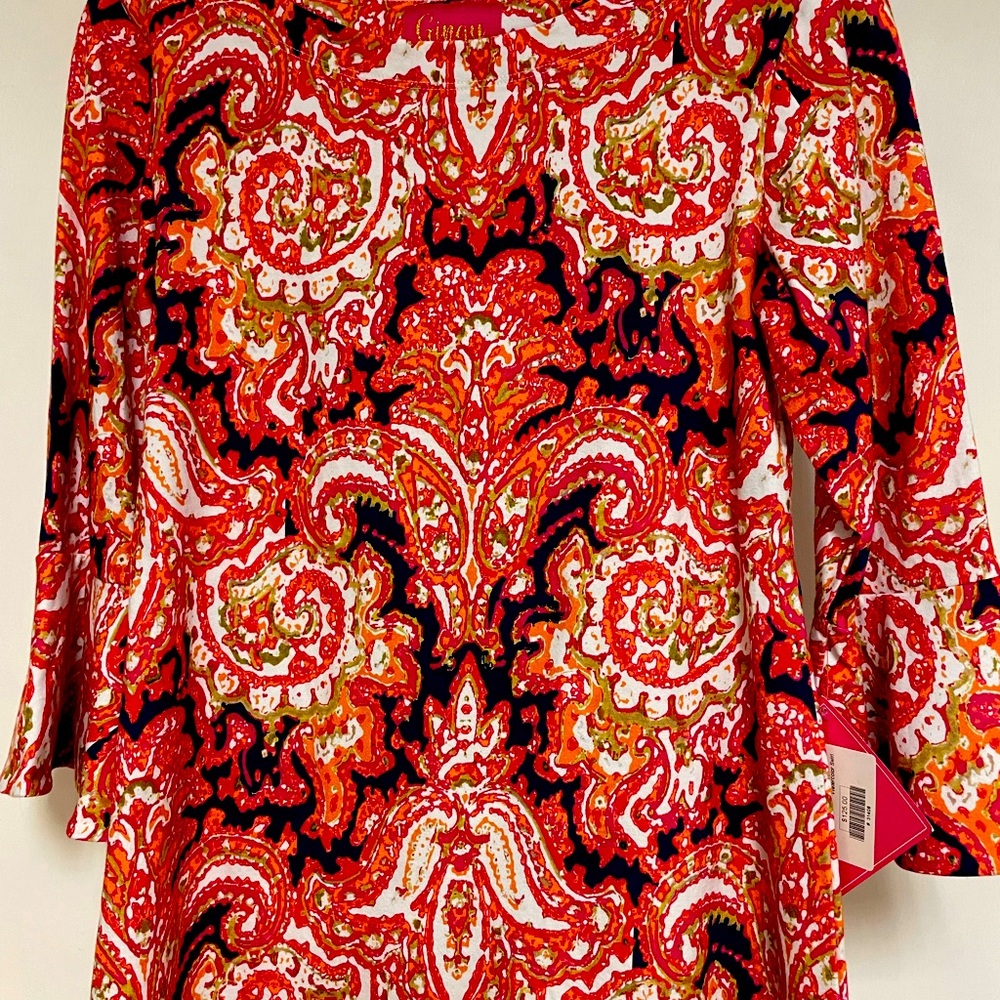 New w/Tag Orange & Pink Swirled Flirty Top